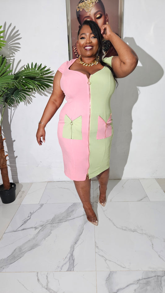 Pocket Charm Dress || Pink & Green