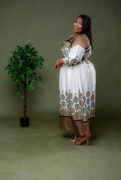 Graphic Mosaic Maxi Dress || Brown