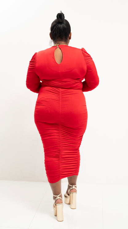 On Point Ruched Dress || Red