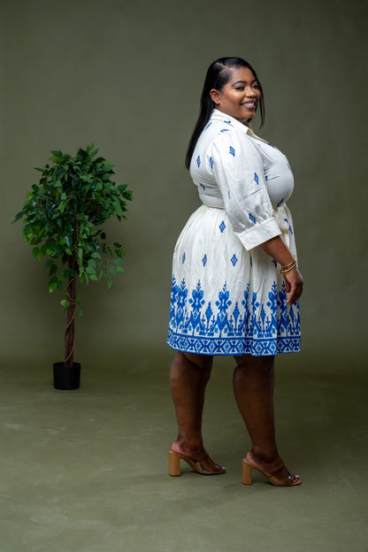 Capri Coast Shirt Dress || Ivory & Blue