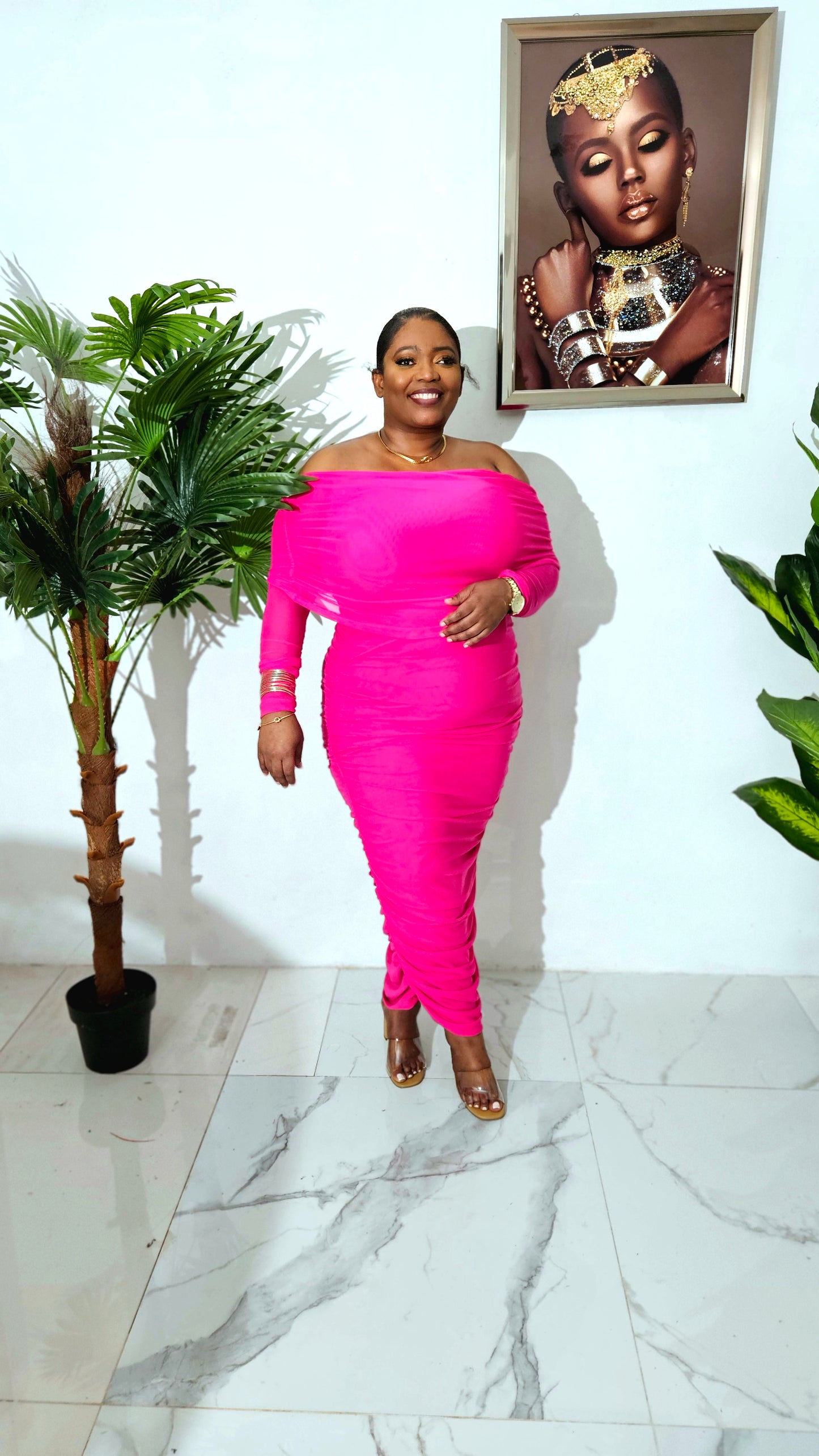 Pink Bloom Ruched Maxi Dress