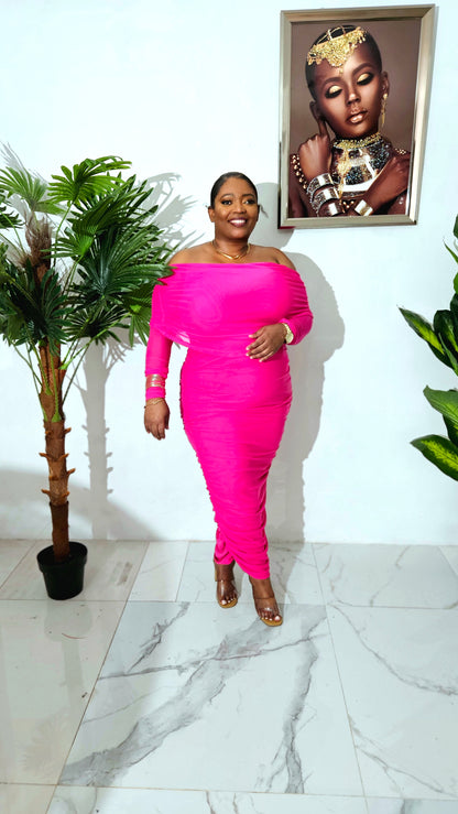 Pink Bloom Ruched Maxi Dress