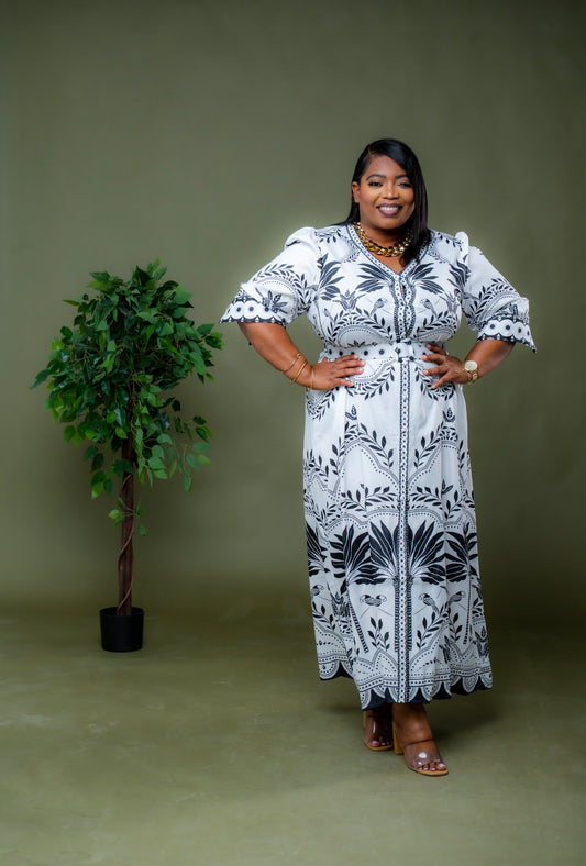 Garden Society Maxi Dress || Black & White