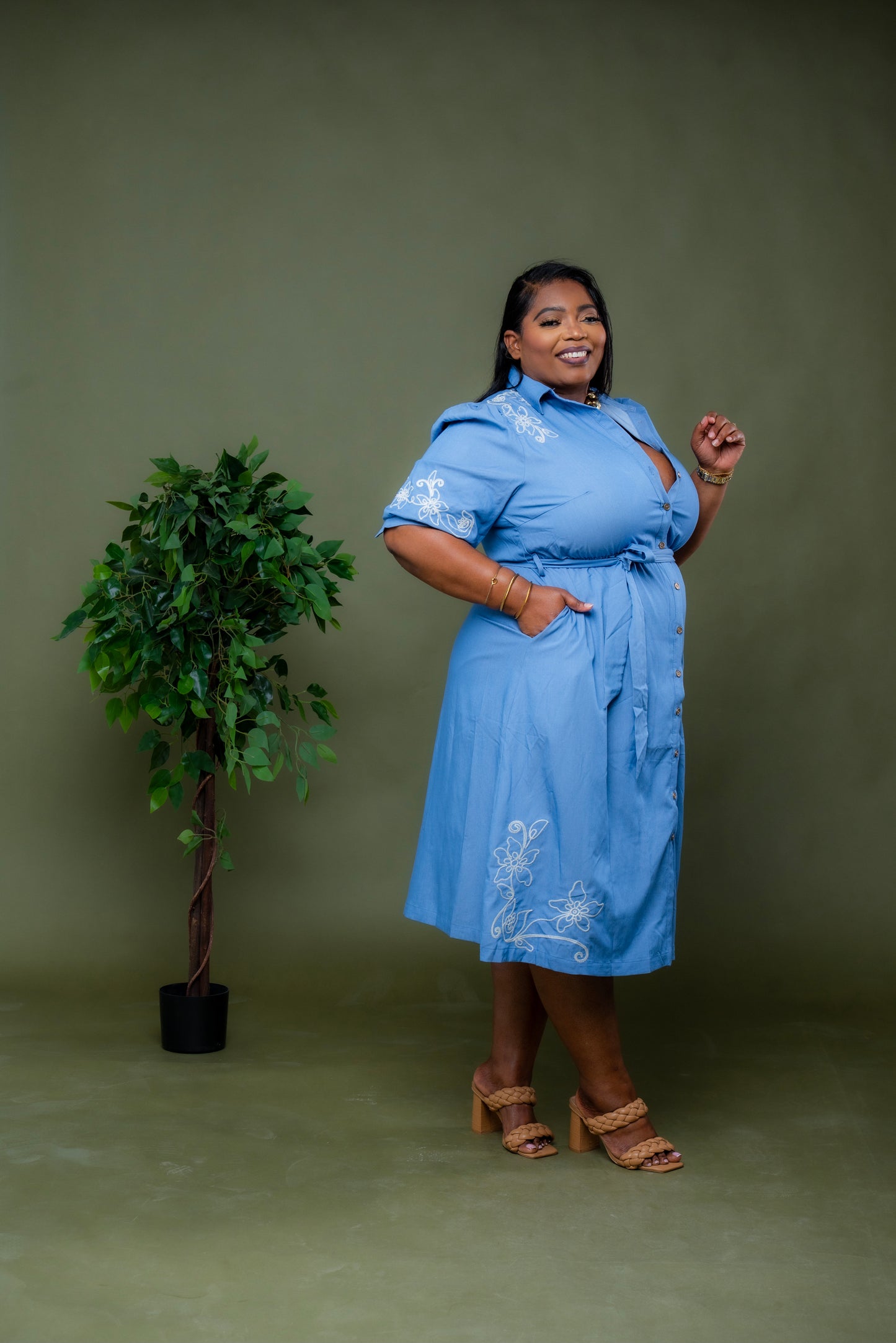 Bluebell Charm Denim Midi Dress