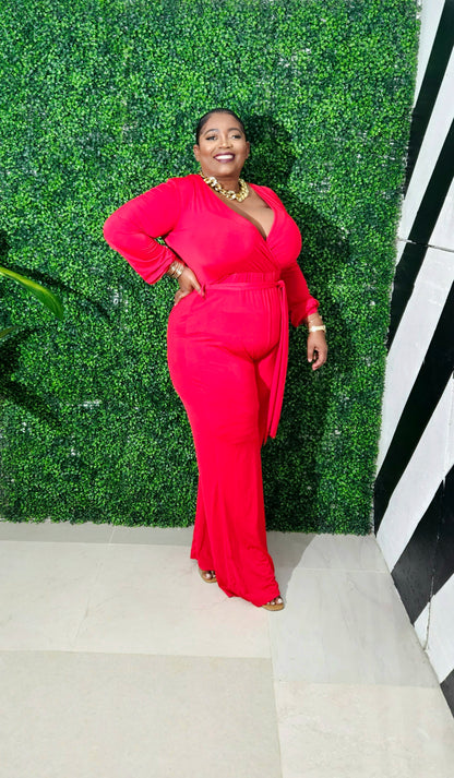Wrap Game Strong Jumpsuit|| Red