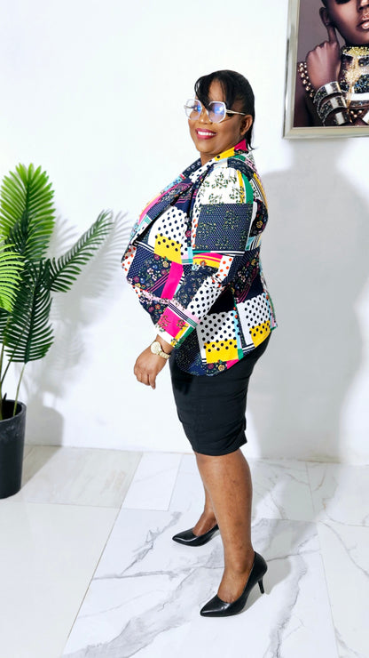 Abstract Multi-color Open Blazer