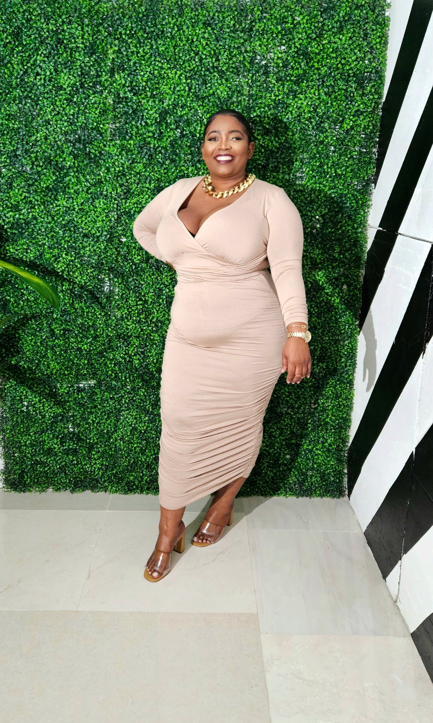 On Point Ruched Dress || Nude