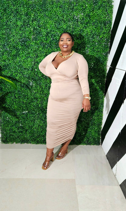 On Point Ruched Dress || Nude